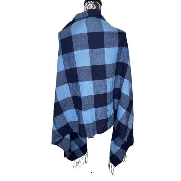 Blue Navy Buffalo Plaid Scarf Wrap Fringe Edge Cozy Soft Oversized Shawl Winter - Picture 3 of 7